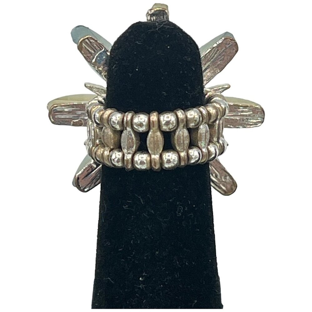 Adjustable Yellow & Green Flower Ring With Rhinestone Center - Picture 5 of 5